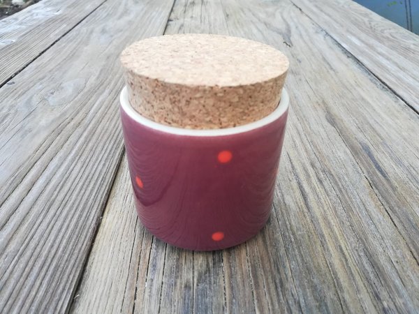 Räucherdose mit Korkdeckel aus Keramik  - Pünktchen weinrot 100% handgefertigt