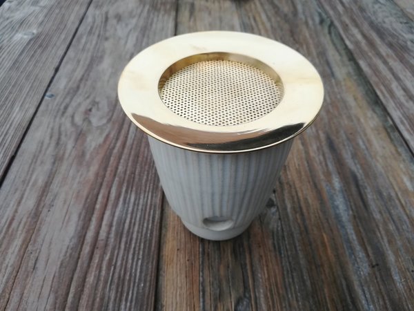Keramik Räuchergefäß cremeweiß - 100 % handgefertigt mit Räuchersieb 11,5 cm, Größe: H: 12 cm