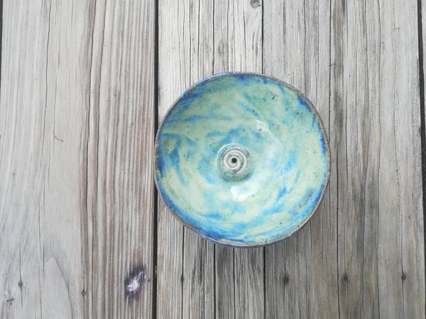 Keramik Räucherschale mit Räucherstäbchenhalter grün/natur - 100 % handgefertigt - Höhe 6 cm