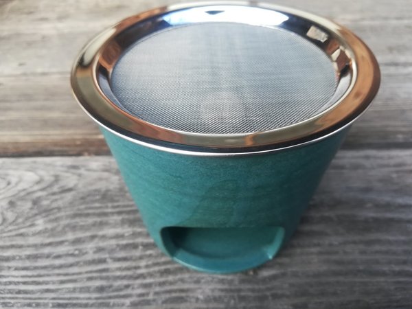 Keramik Räuchergefäß grün matt  - 100 % handgefertigt mit Räuchersieb 12,5 cm, Größe: H: 10,5 cm