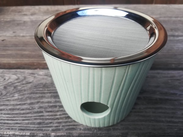Keramik Räuchergefäß mintgrün  - 100 % handgefertigt mit Räuchersieb 12,5 cm, Größe: H: 10,5 cm