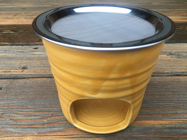 Keramik Räuchergefäß curry 100% handgefertigt mit Räuchersieb 12,5 cm