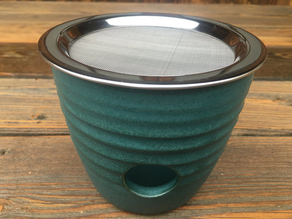 Keramik Räuchergefäß dunkelgrün 100% handgefertigt mit Räuchersieb 12,5 cm
